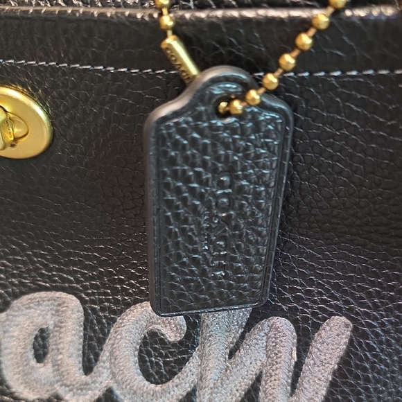 Coach® Pebble Black Leather Cargo Tote Handbag 2025 With Embroidered Logo - Picture 9 of 15